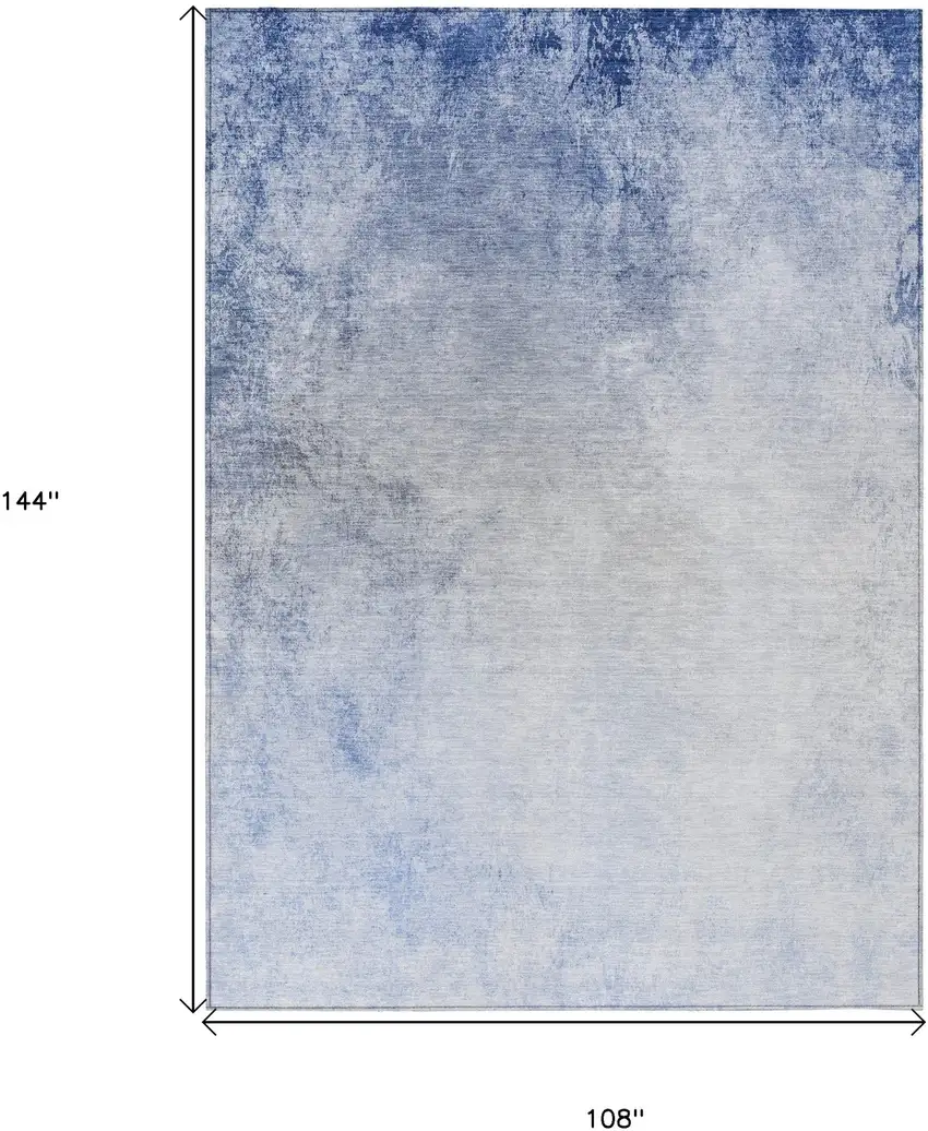 Navy Blue And Denim Blue Ombre Washable Indoor Outdoor Area Rug Photo 3