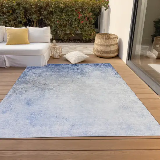 Navy Blue And Denim Blue Ombre Washable Indoor Outdoor Area Rug Photo 8