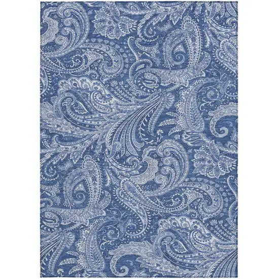 Navy Blue And Denim Blue Paisley Washable Indoor Outdoor Area Rug Photo 6