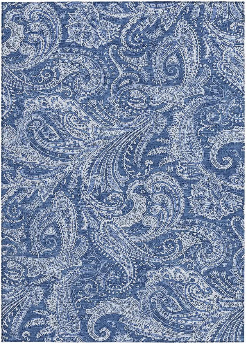 Navy Blue And Denim Blue Paisley Washable Indoor Outdoor Area Rug Photo 6