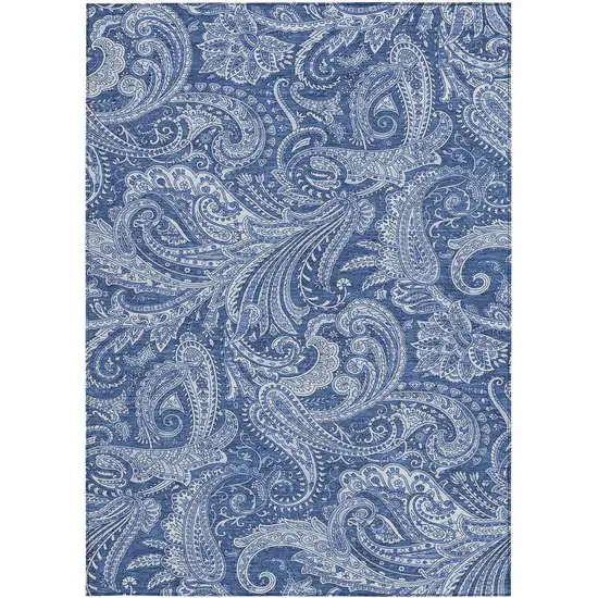 Navy Blue And Denim Blue Paisley Washable Indoor Outdoor Area Rug Photo 6