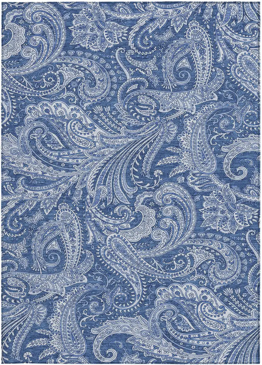 Navy Blue And Denim Blue Paisley Washable Indoor Outdoor Area Rug Photo 6