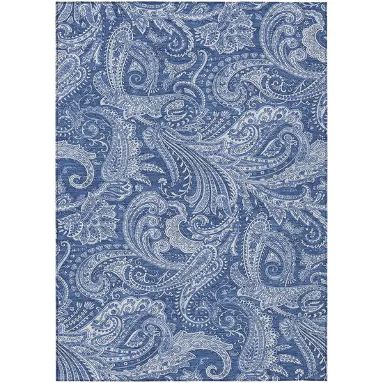 Navy Blue And Denim Blue Paisley Washable Indoor Outdoor Area Rug Photo 2