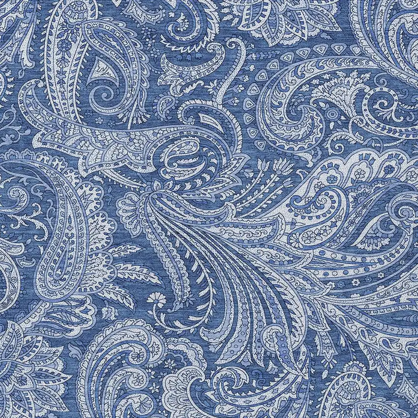 Navy Blue And Denim Blue Paisley Washable Indoor Outdoor Area Rug Photo 5