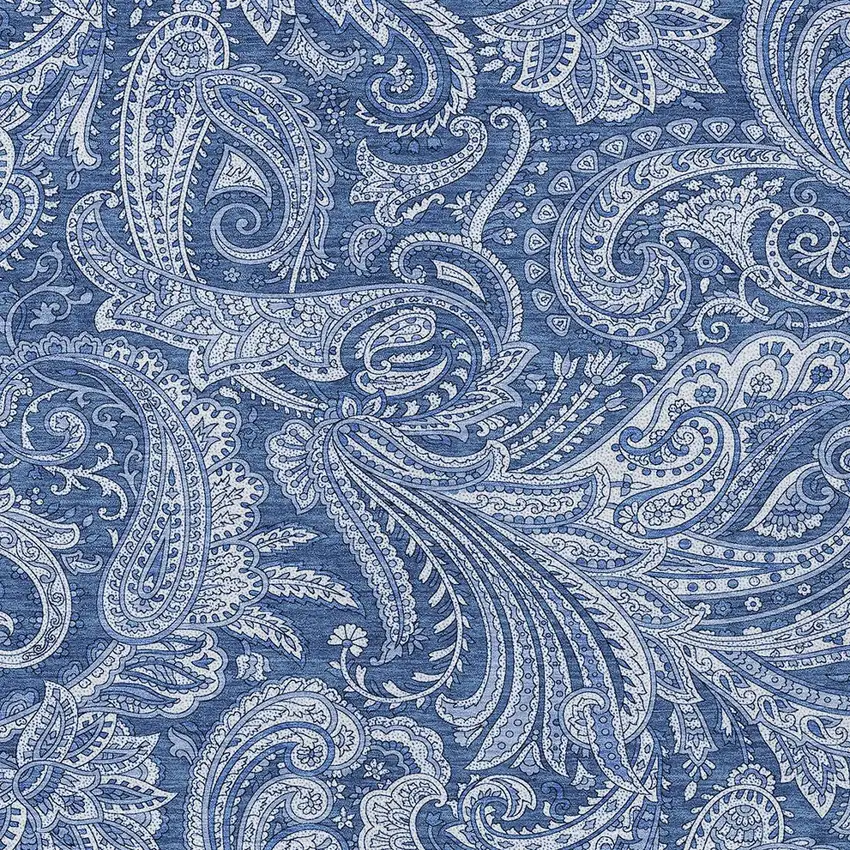 Navy Blue And Denim Blue Paisley Washable Indoor Outdoor Area Rug Photo 5