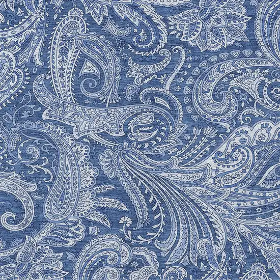 Navy Blue And Denim Blue Paisley Washable Indoor Outdoor Area Rug Photo 5