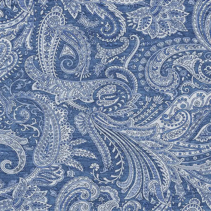Navy Blue And Denim Blue Paisley Washable Indoor Outdoor Area Rug Photo 5