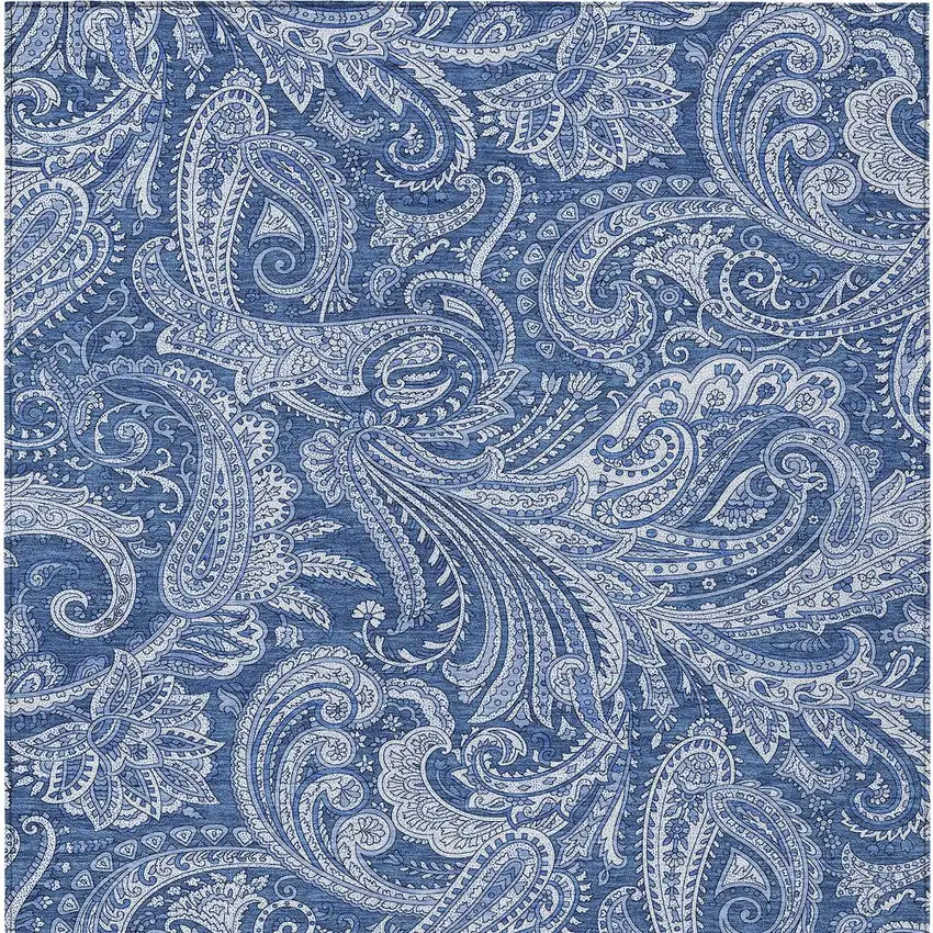 Navy Blue And Denim Blue Paisley Washable Indoor Outdoor Area Rug Photo 6