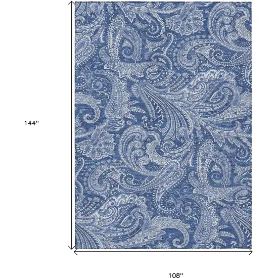 Navy Blue And Denim Blue Paisley Washable Indoor Outdoor Area Rug Photo 3