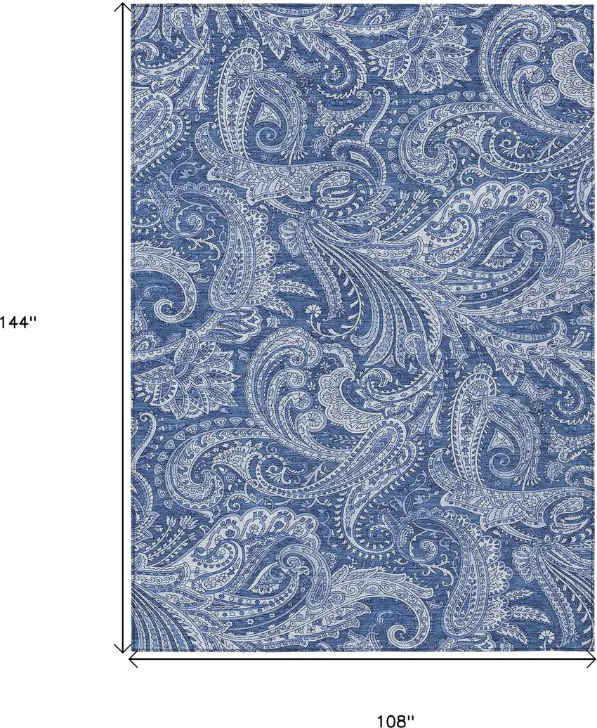 Navy Blue And Denim Blue Paisley Washable Indoor Outdoor Area Rug Photo 3