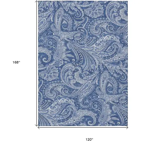 Navy Blue And Denim Blue Paisley Washable Indoor Outdoor Area Rug Photo 3