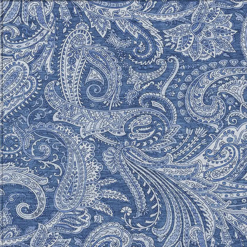 Navy Blue And Denim Blue Paisley Washable Indoor Outdoor Area Rug Photo 5