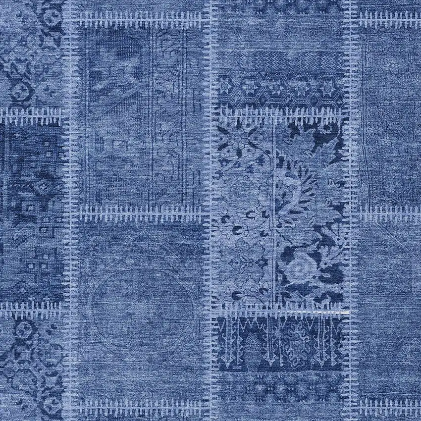 Navy Blue And Denim Blue Patchwork Washable Indoor Outdoor Area Rug Photo 4
