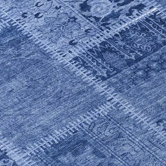 Navy Blue And Denim Blue Patchwork Washable Indoor Outdoor Area Rug Photo 9