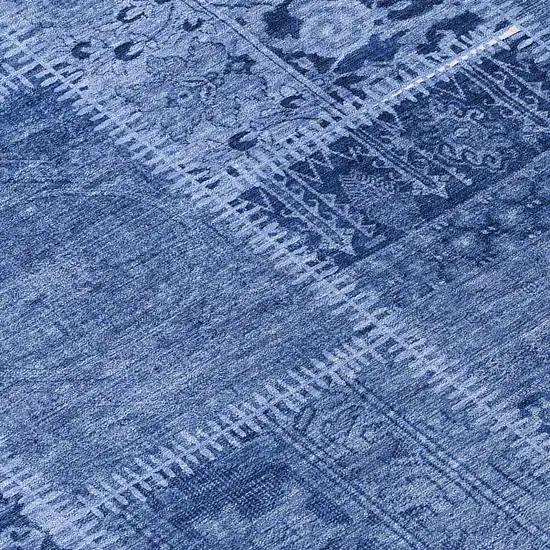 Navy Blue And Denim Blue Patchwork Washable Indoor Outdoor Area Rug Photo 9