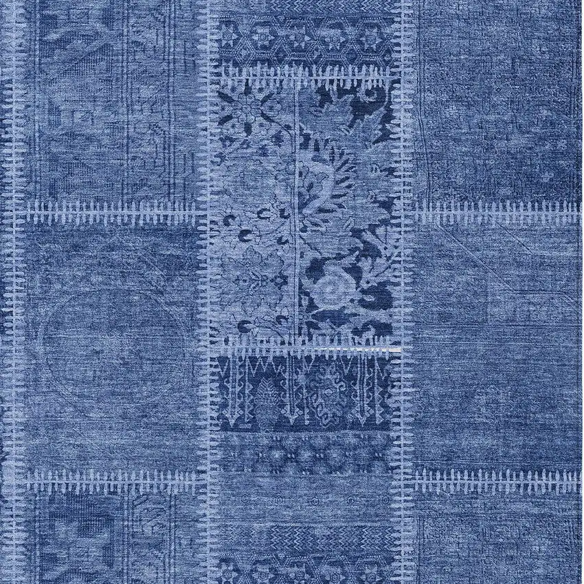 Navy Blue And Denim Blue Patchwork Washable Indoor Outdoor Area Rug Photo 3