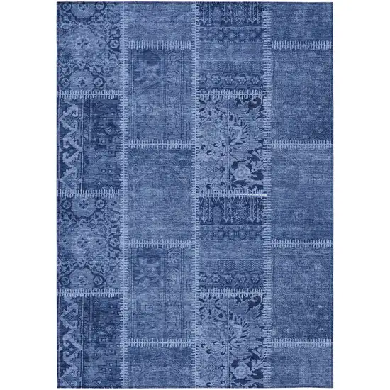 Navy Blue And Denim Blue Patchwork Washable Indoor Outdoor Area Rug Photo 1