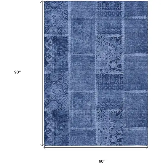 Navy Blue And Denim Blue Patchwork Washable Indoor Outdoor Area Rug Photo 8