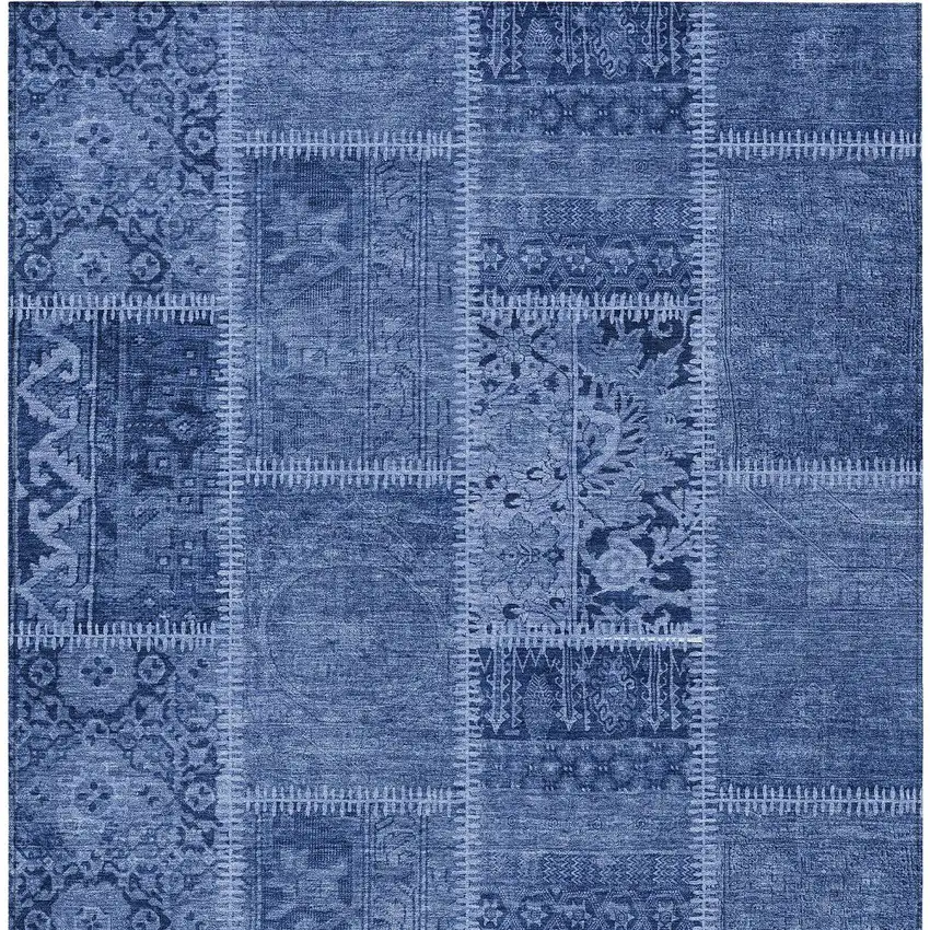 Navy Blue And Denim Blue Patchwork Washable Indoor Outdoor Area Rug Photo 3