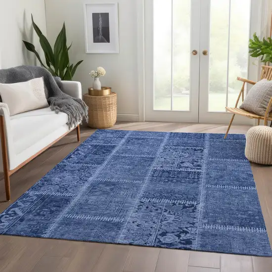 Navy Blue And Denim Blue Patchwork Washable Indoor Outdoor Area Rug Photo 6