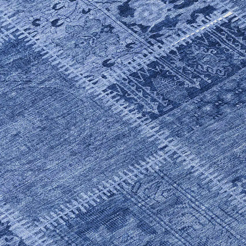 Navy Blue And Denim Blue Patchwork Washable Indoor Outdoor Area Rug Photo 9