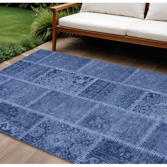 Navy Blue And Denim Blue Patchwork Washable Indoor Outdoor Area Rug Photo 1