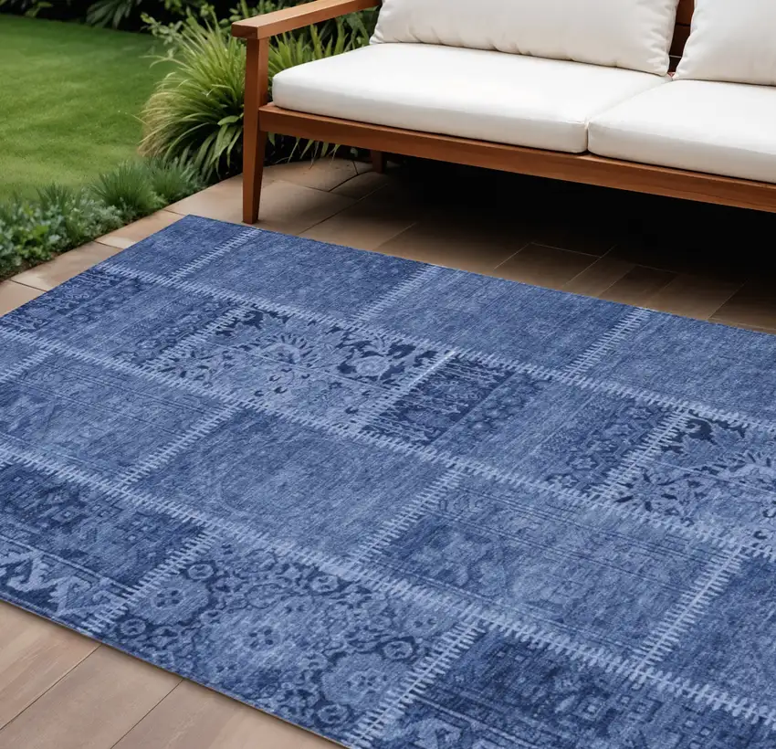 Navy Blue And Denim Blue Patchwork Washable Indoor Outdoor Area Rug Photo 1