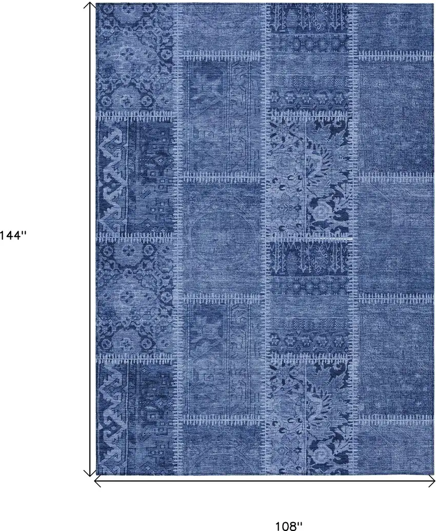 Navy Blue And Denim Blue Patchwork Washable Indoor Outdoor Area Rug Photo 8