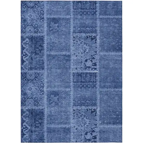 Navy Blue And Denim Blue Patchwork Washable Indoor Outdoor Area Rug Photo 1