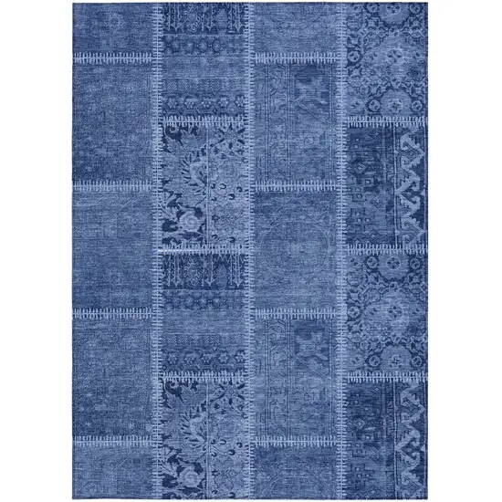 Navy Blue And Denim Blue Patchwork Washable Indoor Outdoor Area Rug Photo 4