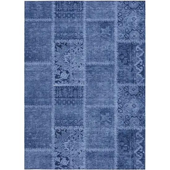 Navy Blue And Denim Blue Patchwork Washable Indoor Outdoor Area Rug Photo 4