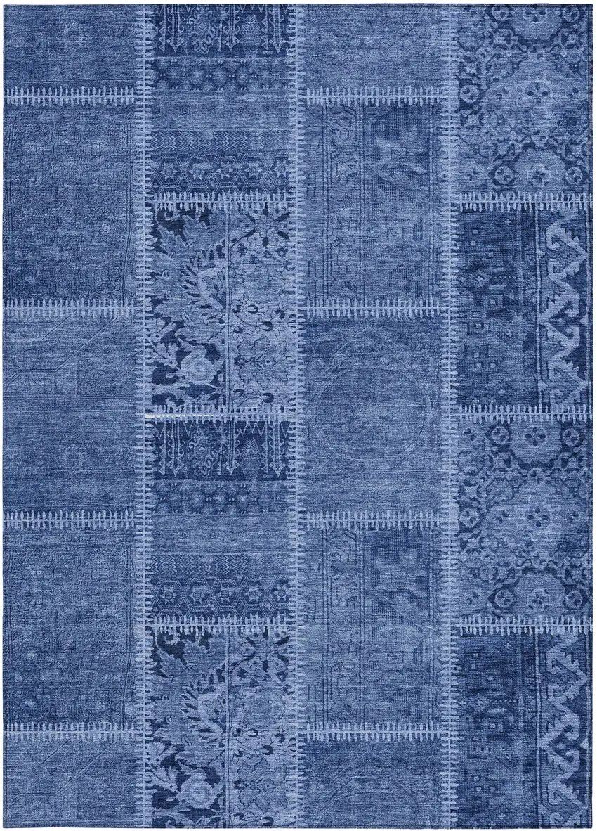 Navy Blue And Denim Blue Patchwork Washable Indoor Outdoor Area Rug Photo 4