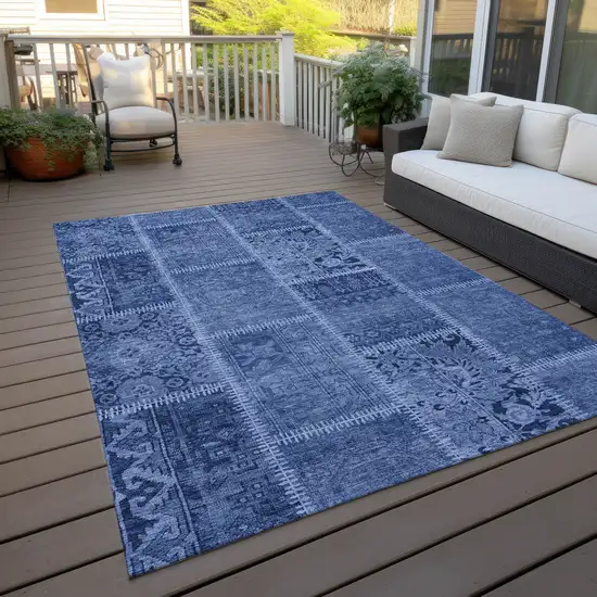 Navy Blue And Denim Blue Patchwork Washable Indoor Outdoor Area Rug Photo 7