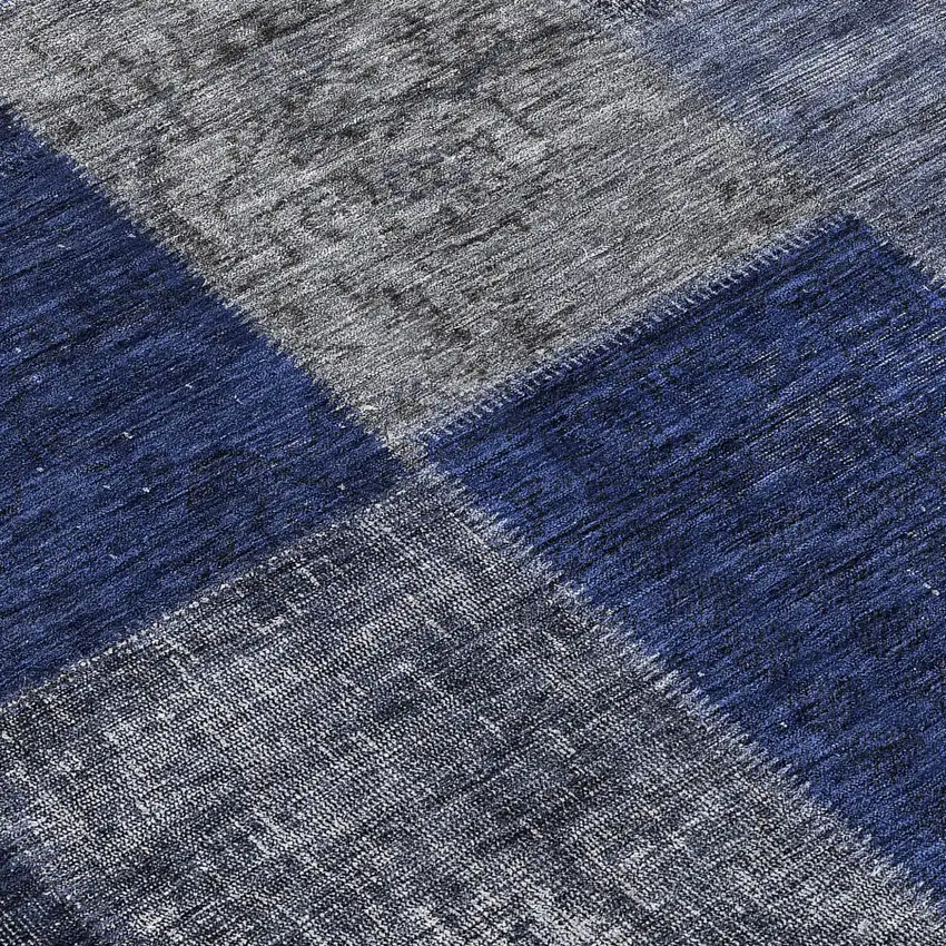 Navy Blue And Denim Blue Patchwork Washable Indoor Outdoor Area Rug Photo 8