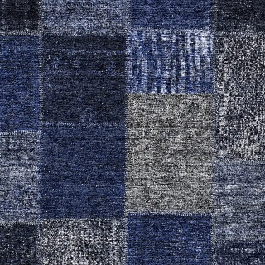 Navy Blue And Denim Blue Patchwork Washable Indoor Outdoor Area Rug Photo 5