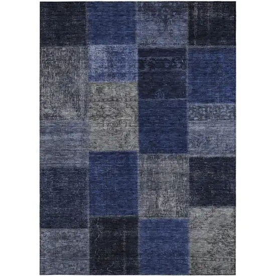 Navy Blue And Denim Blue Patchwork Washable Indoor Outdoor Area Rug Photo 7