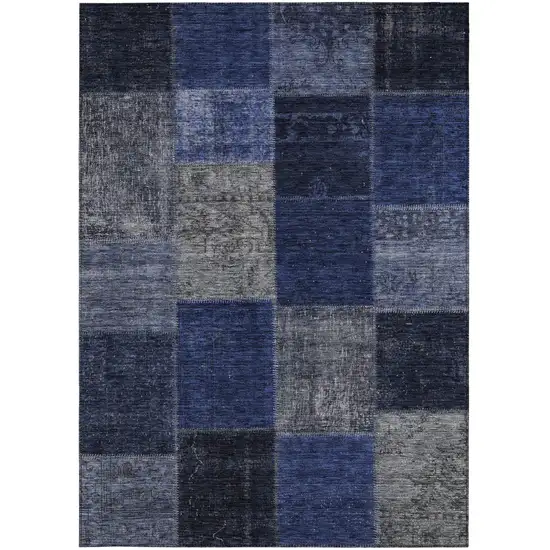 Navy Blue And Denim Blue Patchwork Washable Indoor Outdoor Area Rug Photo 7