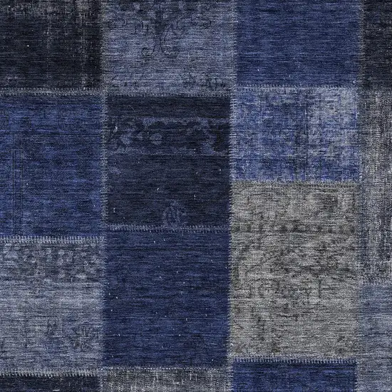 Navy Blue And Denim Blue Patchwork Washable Indoor Outdoor Area Rug Photo 6
