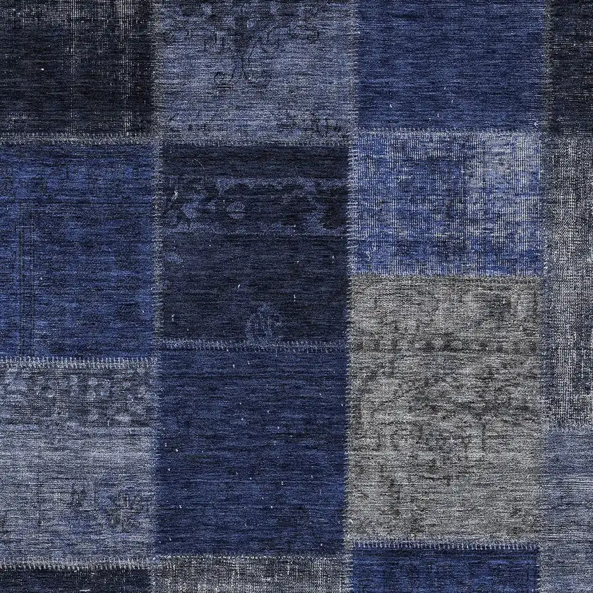 Navy Blue And Denim Blue Patchwork Washable Indoor Outdoor Area Rug Photo 6
