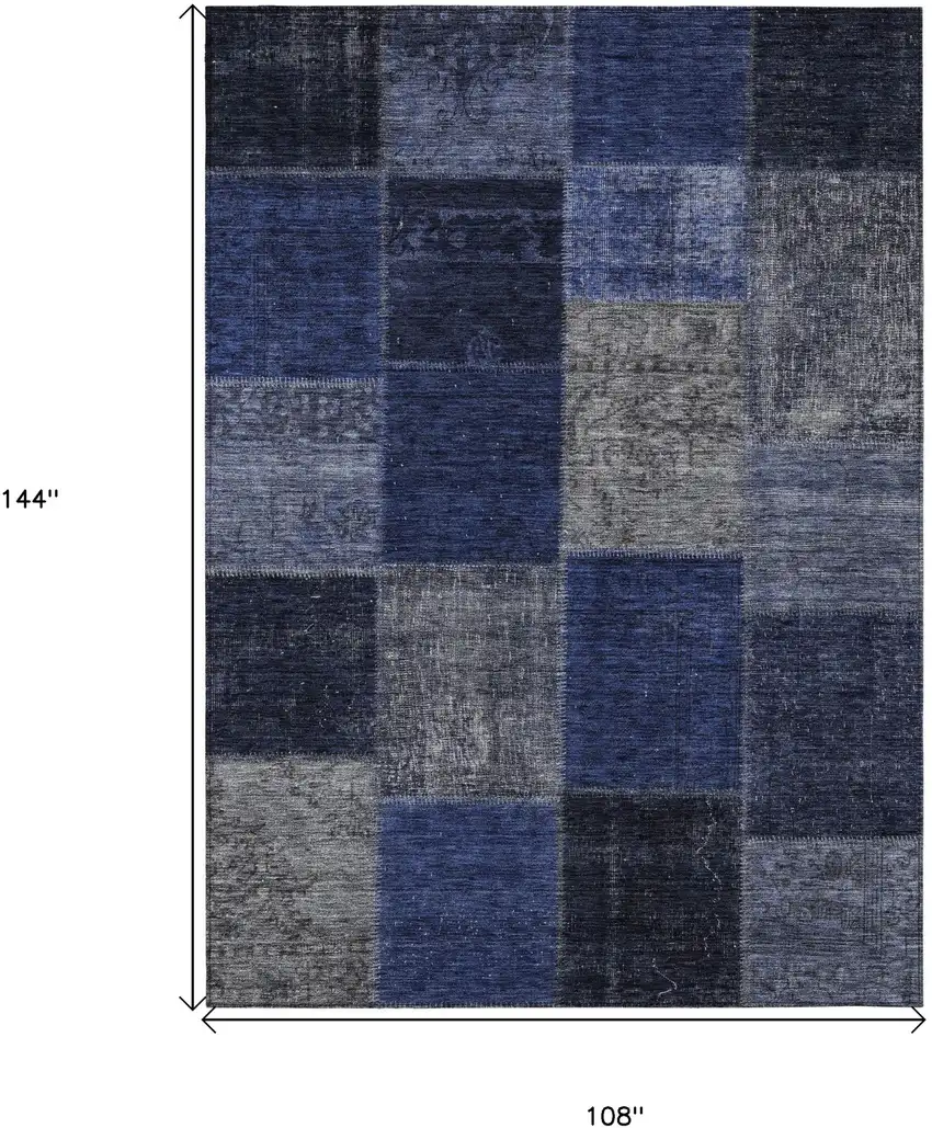 Navy Blue And Denim Blue Patchwork Washable Indoor Outdoor Area Rug Photo 3