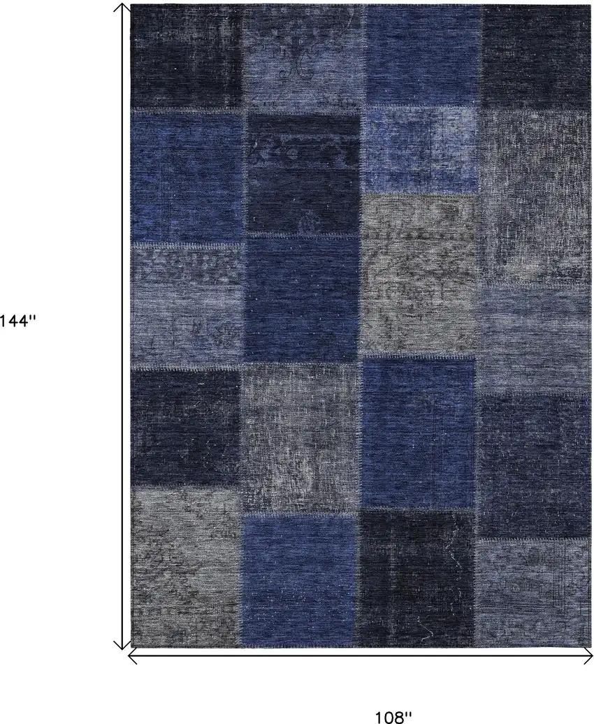 Navy Blue And Denim Blue Patchwork Washable Indoor Outdoor Area Rug Photo 3