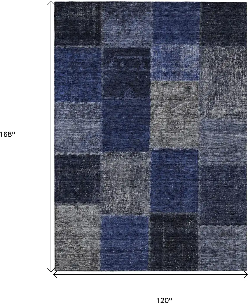 Navy Blue And Denim Blue Patchwork Washable Indoor Outdoor Area Rug Photo 3