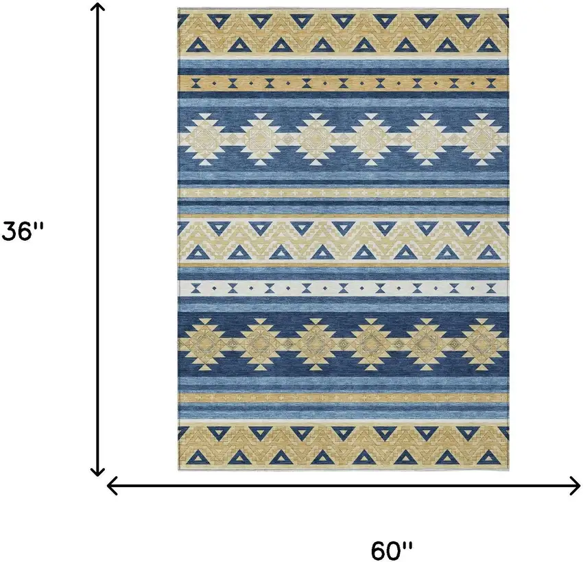Navy Blue And Denim Blue Southwestern Washable Indoor Outdoor Area Rug Photo 7
