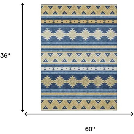 Navy Blue And Denim Blue Southwestern Washable Indoor Outdoor Area Rug Photo 7