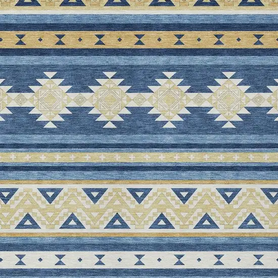 Navy Blue And Denim Blue Southwestern Washable Indoor Outdoor Area Rug Photo 3