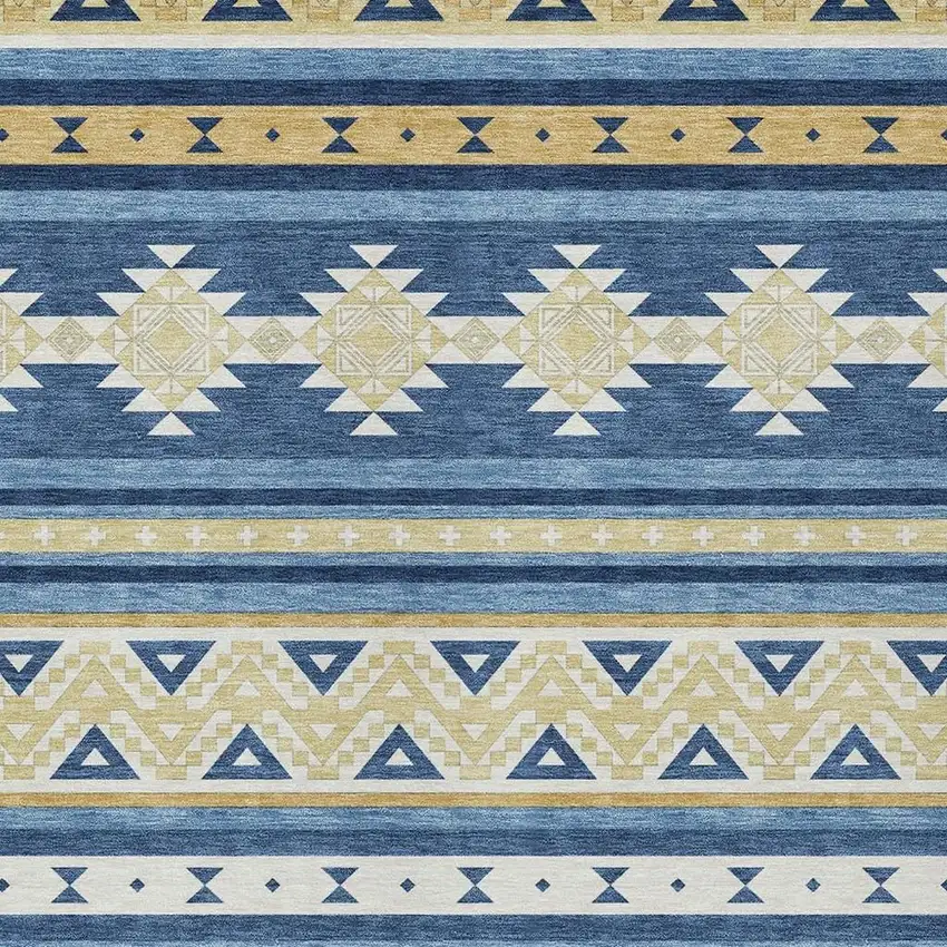 Navy Blue And Denim Blue Southwestern Washable Indoor Outdoor Area Rug Photo 3