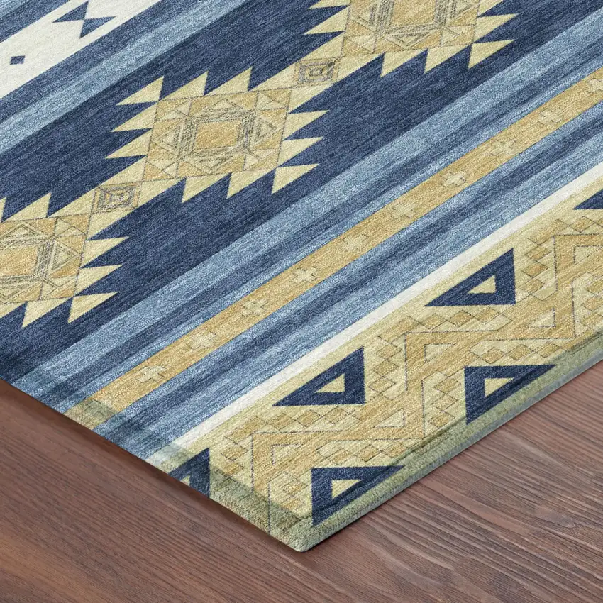 Navy Blue And Denim Blue Southwestern Washable Indoor Outdoor Area Rug Photo 5