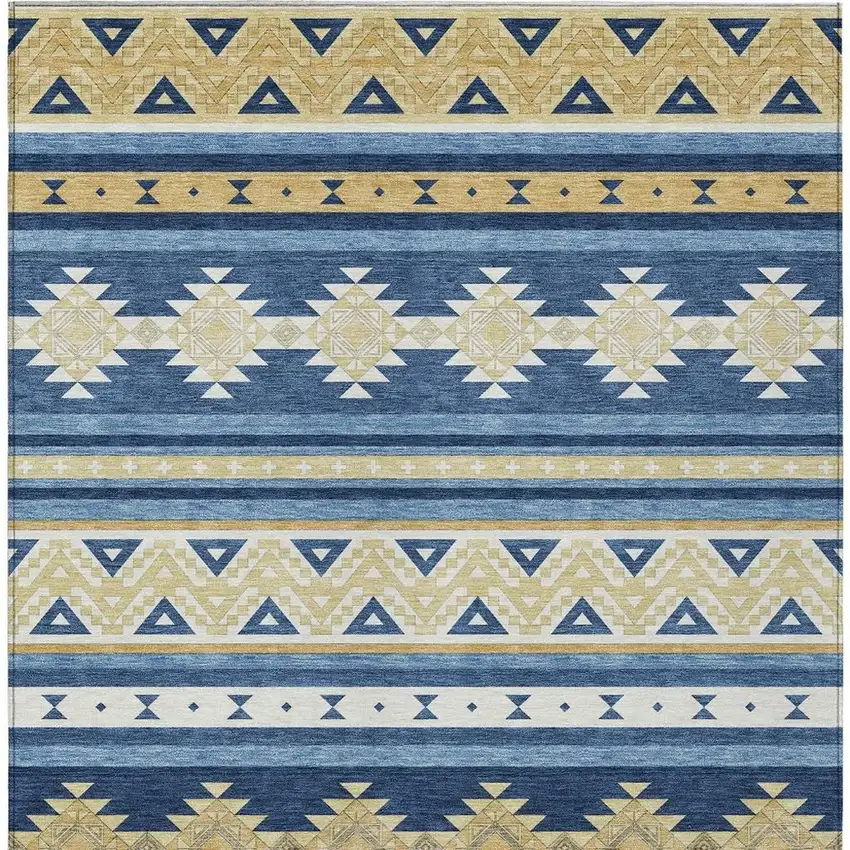 Navy Blue And Denim Blue Southwestern Washable Indoor Outdoor Area Rug Photo 4