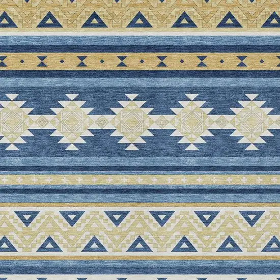 Navy Blue And Denim Blue Southwestern Washable Indoor Outdoor Area Rug Photo 3