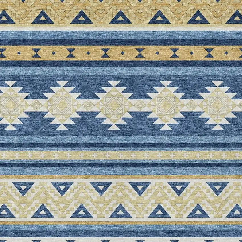 Navy Blue And Denim Blue Southwestern Washable Indoor Outdoor Area Rug Photo 3